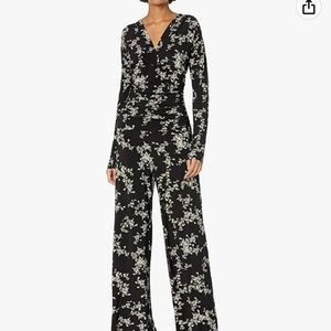 Norma Kamali Women's V Neck Longsleeve Shirred Waist Jumpsuit